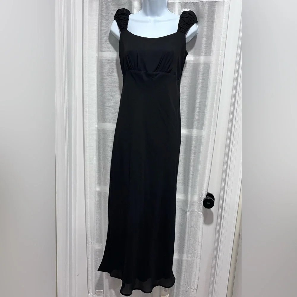 NWT Abercrombie & Fitch Black Chiffon Empire Waist Maxi Dress Medium Bridgerton
